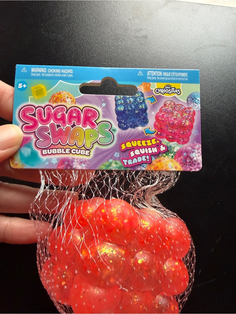 New Orb Sugar Swaps Pink Bubble Cube Squishy Squeeze Textured Glitter Toy 5+